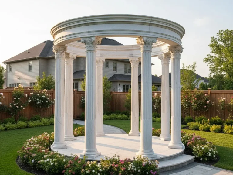 permanent marble gazebo installed on concrete pad