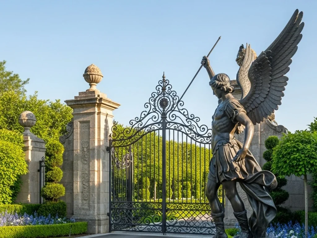 life size st michael statue placed at main gate for protection feng shui