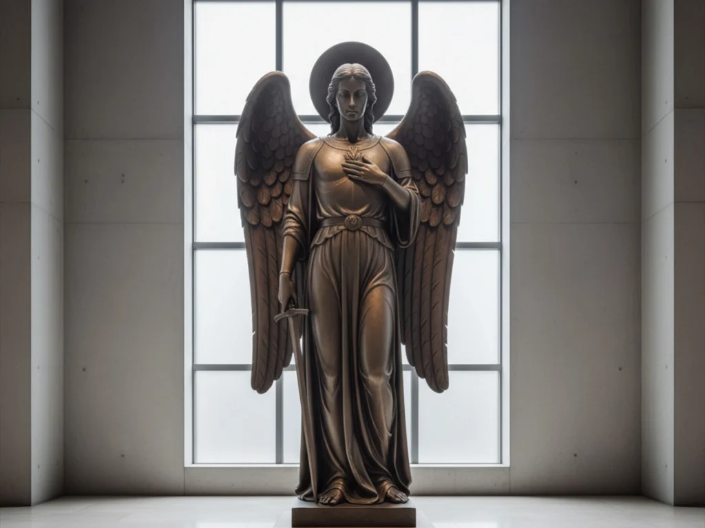 st michael statue without devil peaceful depiction
