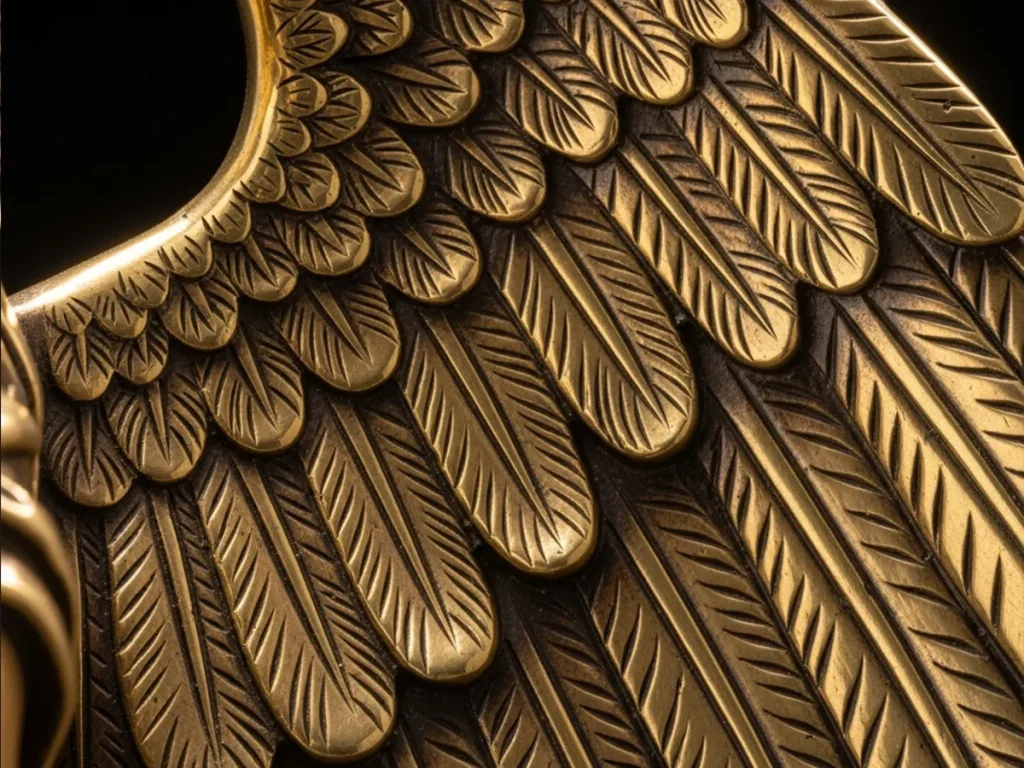 hand chased feather details on bronze catholic st michael statue