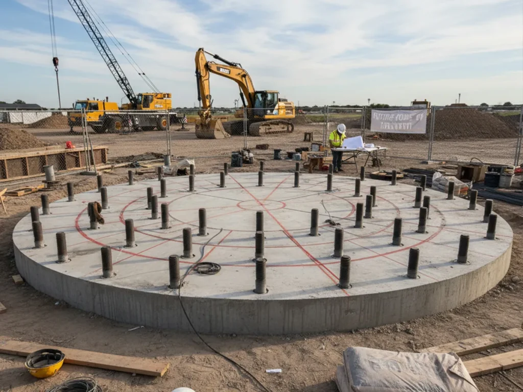 concrete foundation anchor bolt system for monumental bronze statue installation