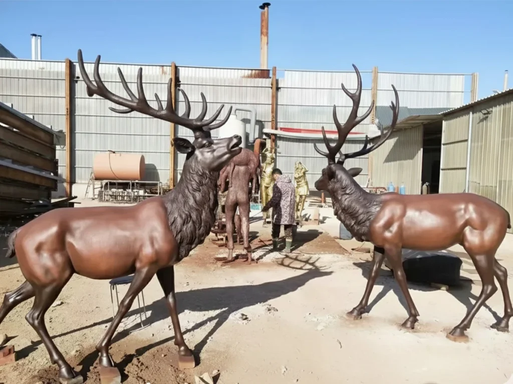 life size bronze stag garden statue in luxury estate landscape