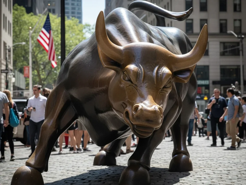 Charging Bull sculpture on Wall Street, New York