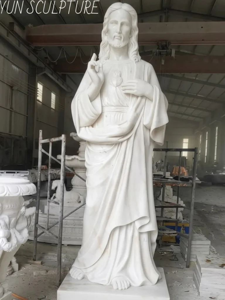 A custom-carved white Divine Mercy Jesus statue with a specific blessing gesture, ideal for a private chapel or family oratory.