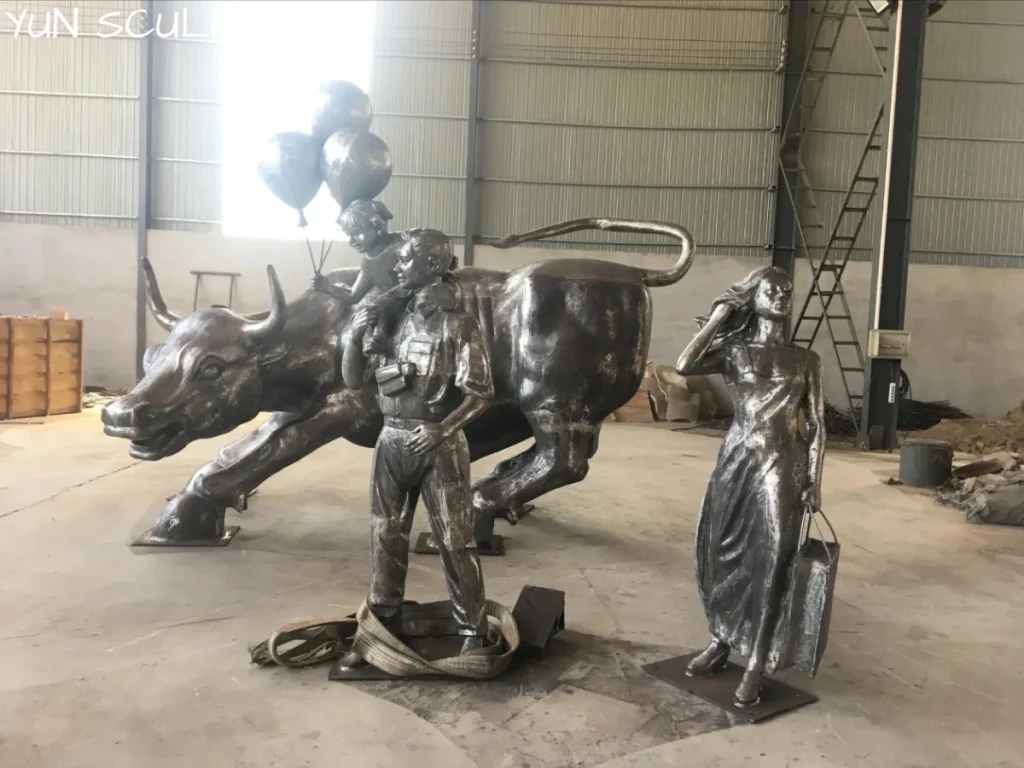 Front view of a newly manufactured cast iron garden statue, demonstrating the fluidity of molten iron in capturing lifelike textures and botanical details.
