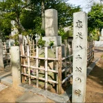 Hachiko's stone memorial grave located next to Professor Ueno at Aoyama Cemetery in Tokyo.