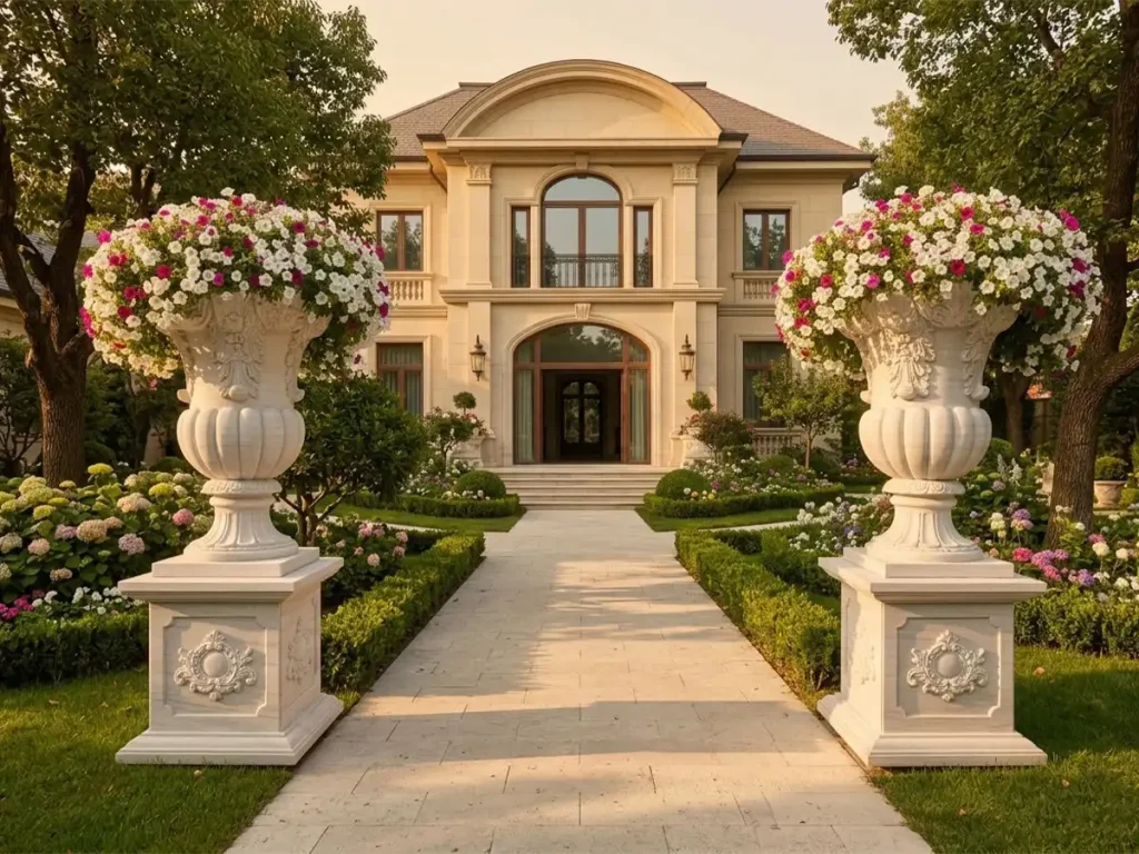 large outdoor stone planters garden urns estate entrance