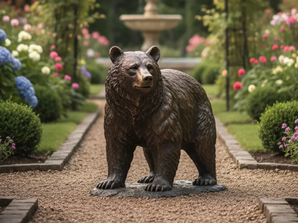 Medium-sized bear statue in outdoor garden