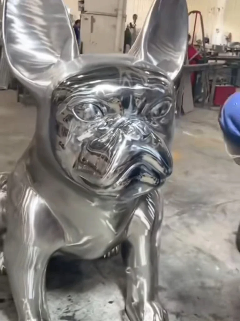 mirror polished stainless steel bulldog face detail
