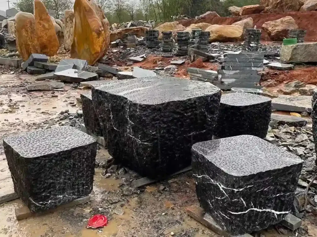 natural rugged granite stone garden table and chairs