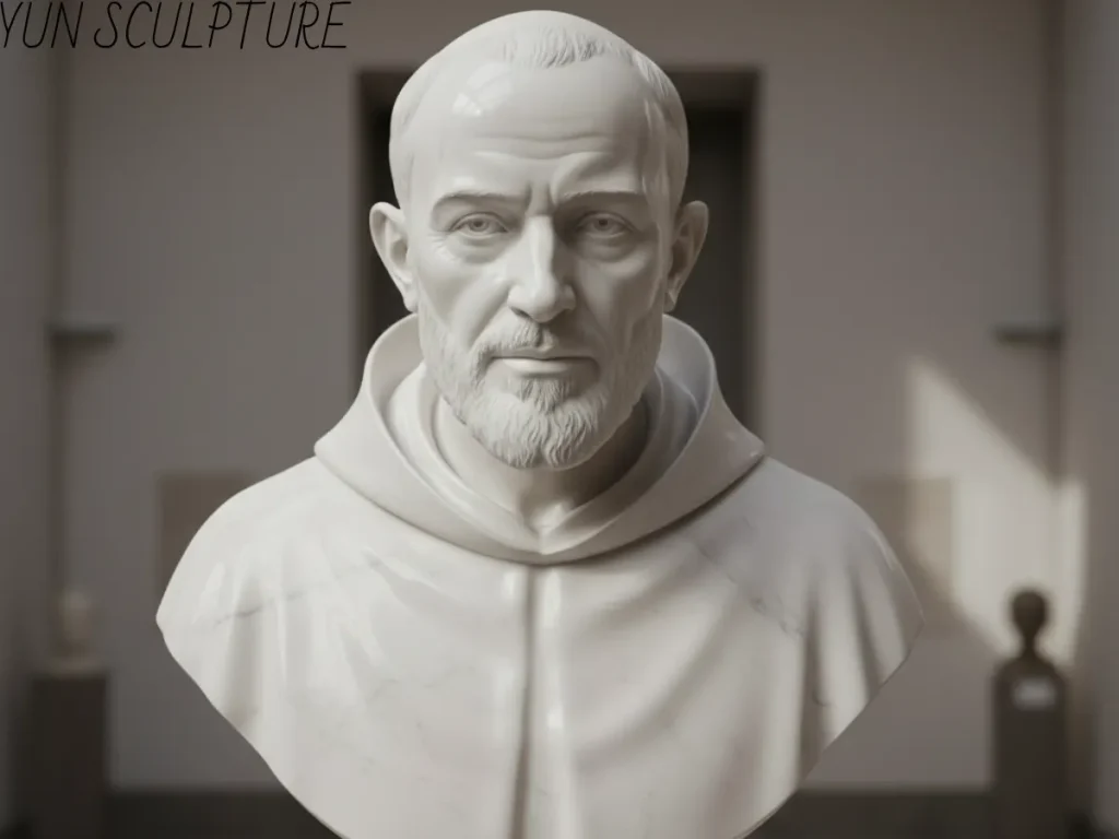 Intricate hand-carving detail on a religious statue made from premium Carrara marble, rivaling the standards of traditional Italian sculpture studios.
