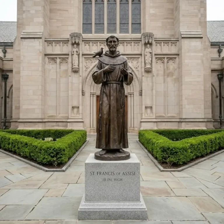 life size st francis bronze statue church courtyard