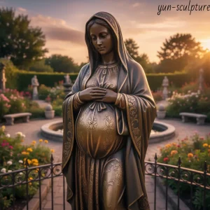 "An expectant Mary statue in a silent cloister setting, illustrating a tradition that spans fifteen centuries of a woman waiting in silence with the hope of the world."