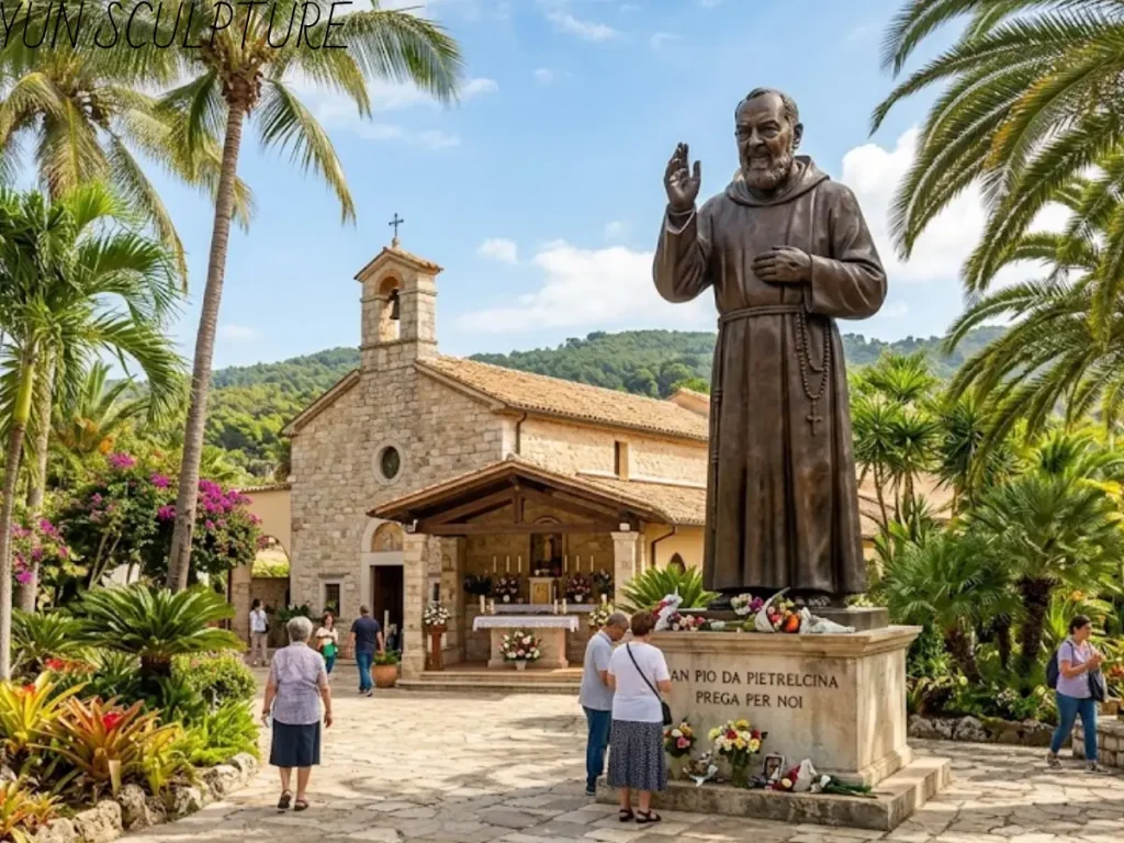 A monumental bronze Saint Padre Pio statue created via traditional lost-wax casting, demonstrating the factory's capacity for high-volume, museum-quality religious commissions.