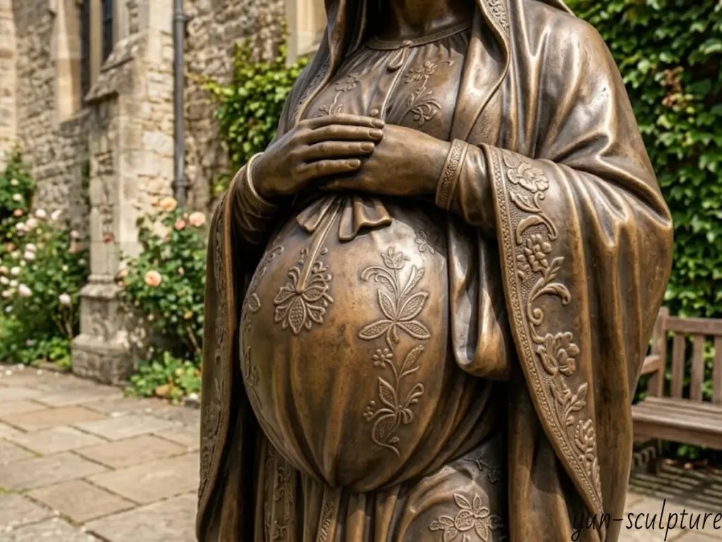 pregnant mary statue abdomen fabric tension detail