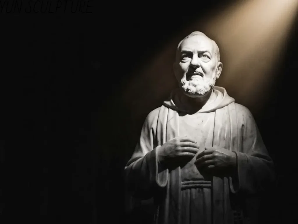 A traditional marble Padre Pio statue with meticulous facial accuracy, reflecting the Southern Italian visual heritage preferred by New York religious shrines.