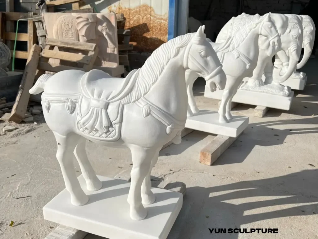 white marble horse statues standing pose factory