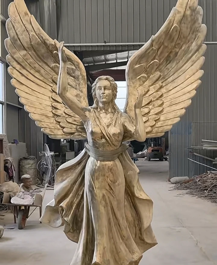 Cast bronze angel statue with spread wings for church interior — Yun Sculpture