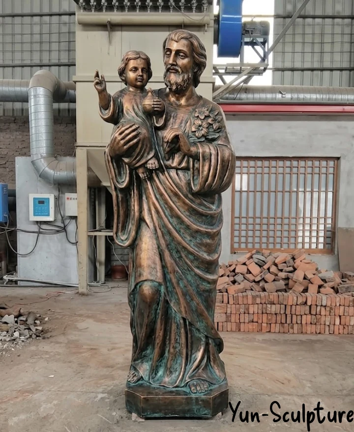 Cast bronze Saint Joseph holding infant Jesus statue for church — Yun Sculpture