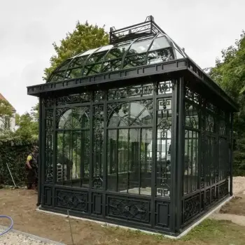 custom black wrought iron rectangular greenhouse glass roof
