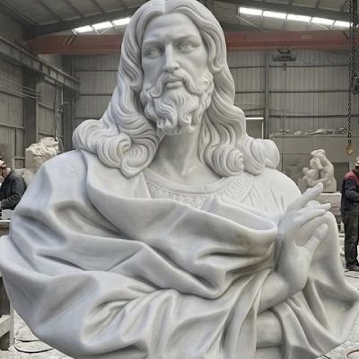 Completed white marble Jesus Christ bust carved from clay model — Yun Sculpture