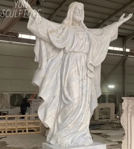 Large white marble Jesus Christ statue with open arms for church and religious garden decoration