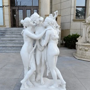 A monumental group sculpture of the Three Graces hand-carved from natural white marble, standing at a luxury estate entrance. As the traditional companions of Venus, these figures embody the Roman ideals of beauty and abundance, providing a divine presence and "luminous beauty" to a well-ordered household garden or loggia.