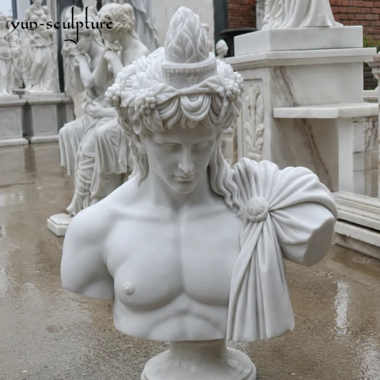 A hand-carved white marble bust statue with intricate drapery and floral headpiece, showcasing the "luminous whiteness" and clarity associated with wisdom in the Western tradition. Produced at Yun Sculpture, this high-quality Sichuan marble piece is designed for institutional commissions such as university libraries and academic reading rooms.