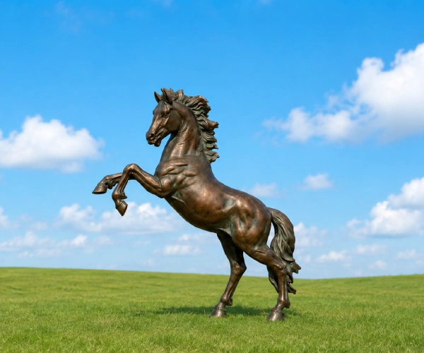 Concept design for a custom rearing bronze horse sculpture before clay modeling and bronze production.