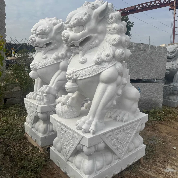 large chinese marble foo dogs statues