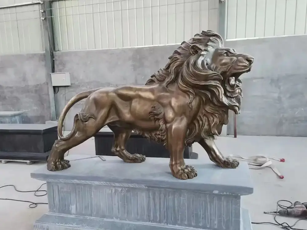 Standing bronze lion statue for a modern estate entrance